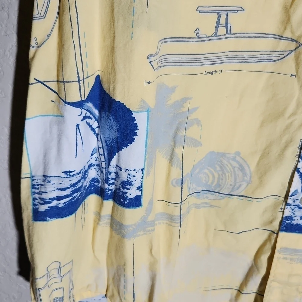 Columbia Shirt Fishing Boats Marlin Fish Pattern Size M Short Sleeve Yellow